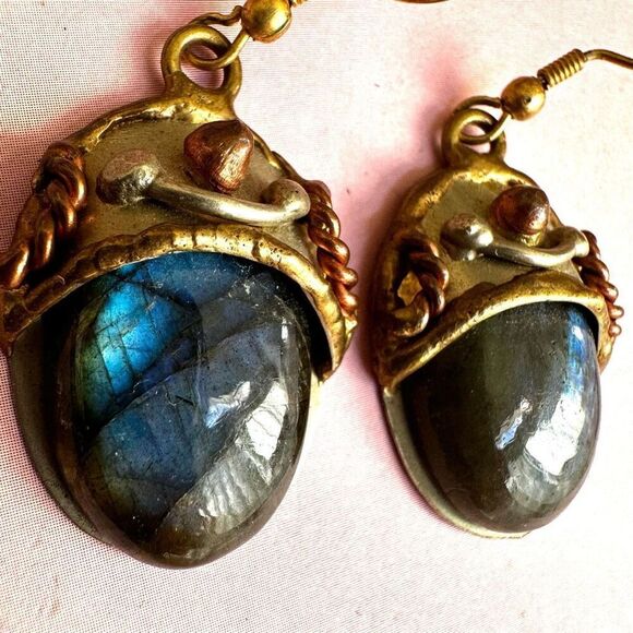 Labordorite copper gold tone drop earrings - Picture 9 of 11